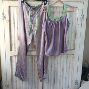 Chanteuse intimates, shimmery satin green and purple pajama set. M